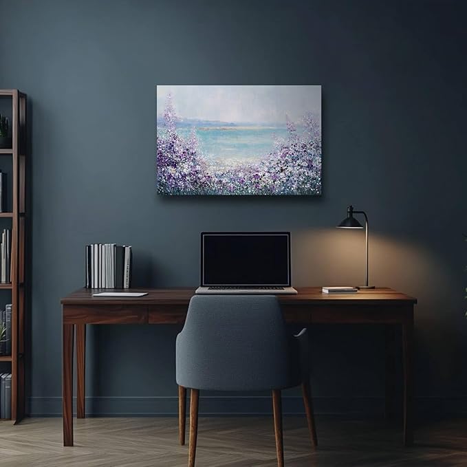 GAIDUOMAI Purple Wall Art Prints Coastal Wall Decor Lavender Flower Artwork for Bedroom Blue Bathroom Picture 12"x16" Small Painting for Dining Room