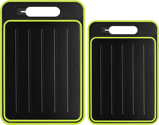 Cutting Board Double Sided,2 Pcs Vegetable Board With Sharpening Stone,Large Size+Small Size,Food Grade Stainless steel and Wheat straw PP Material,Eco-Friendly and Easy to Clean (black)