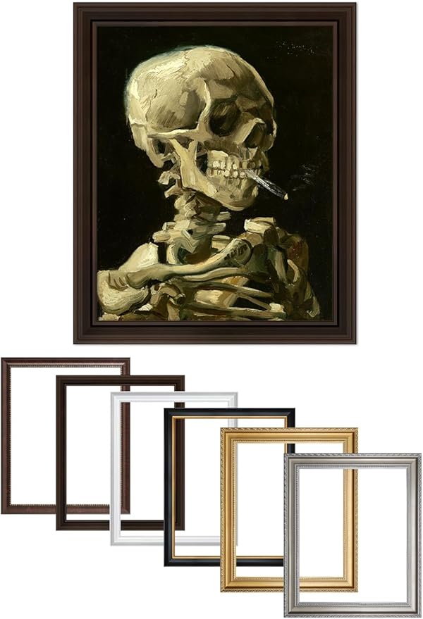 DECORARTS - Head of a Skeleton with a Burning Cigarette - Vincent Van Gogh Giclee Prints w/Antique Brown Frame for Wall Decor. Picture Size: 16x20, Total Size w/Frame: 19x23