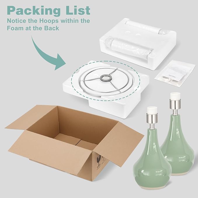 Seealle Modern Green Table Lamps Set of 2 - Bedside Lamps for Night Stands, 19.4" Bedroom Lamp for Living Room Sage Green Lamps with Rocker Swtich