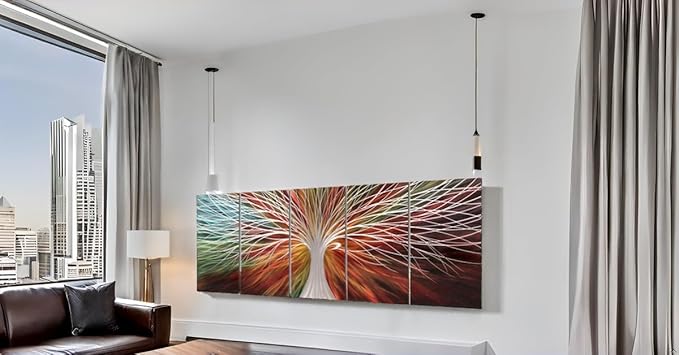 Yihui Arts Abstract Metal Wall Art - Tree Of Life Hand Crafted 5 Pieces Panels Large Big Unique 3D Aluminum Modern Contemporary Home Accent