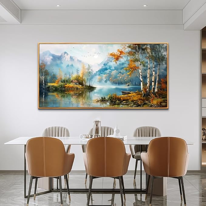 ZUITINGHUA Wood Framed Canvas Wall Art For Living Room Large Wall Decor For Office Bedroom Decorations Lake View Pictures Tree Forest Painting Artwork Room Wall Mural Aesthetic Home Decor 30x60 In