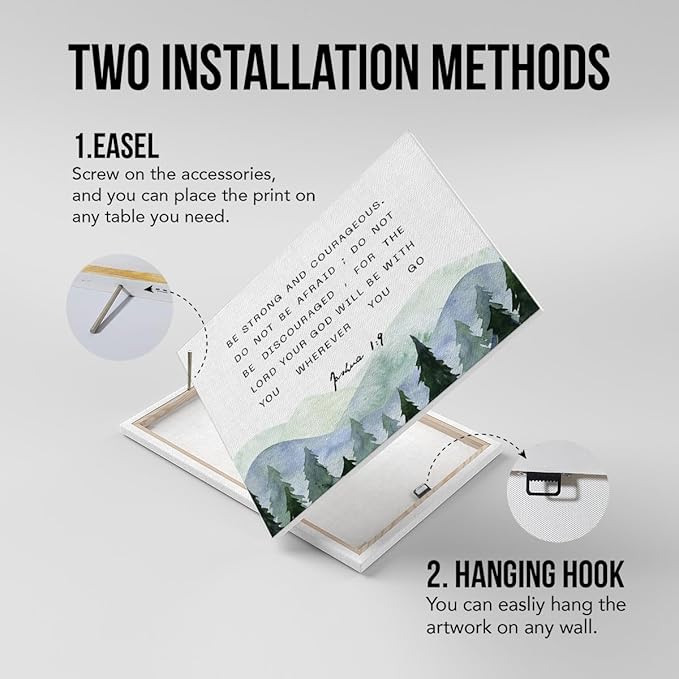 Inspirational Bible Verses Canvas Wall Art be Strong and Courageous Joshua 1:9 Prints Framed Christian Paintings Scripture Artwork Ready to Hang Home Wall Décor