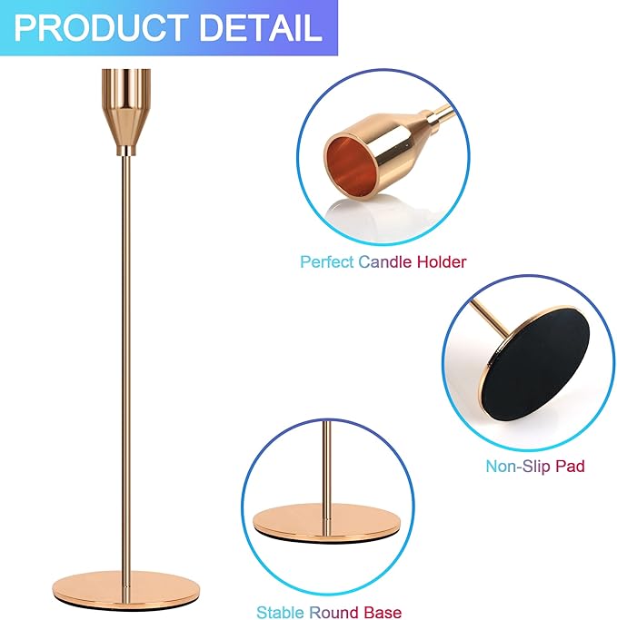 24Pcs Candle Holders, Black Candlestick Holder in Bulk Taper Candle Holders for Pillar Candles Metal Candle Stands For Table Centerpiece, Wedding, Dinning, Party, Valentines Home Decor (Black)