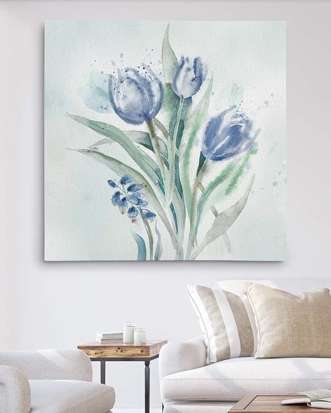 Wexford Home Blue Flower Wash II Gallery Wrapped Canvas Wall Art, 24x24