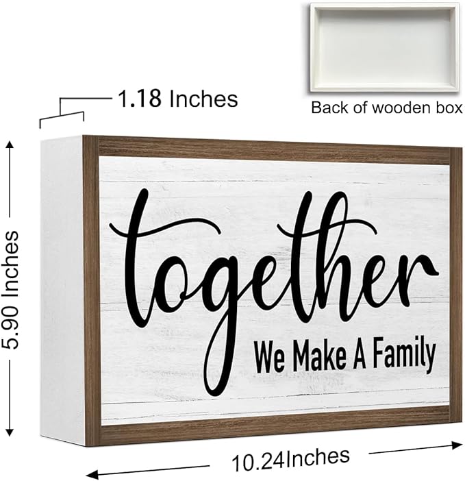Together We Make a Family Wooden Box Sign Desk Decor,Rustic Family Saying Wood Block Sign for Home Farmhouse Bedroom Shelf Tabletop Wall Decor