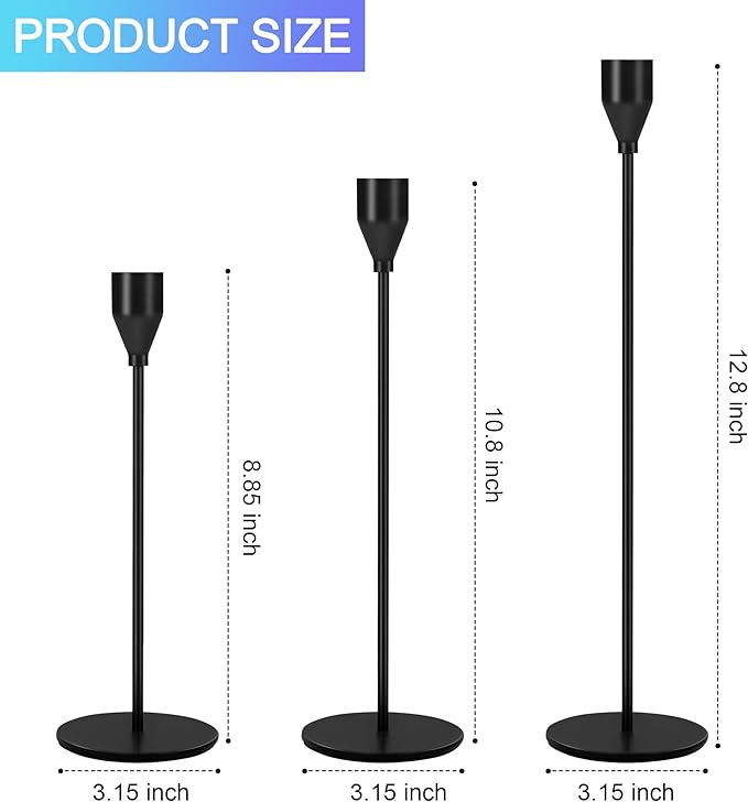 24Pcs Candle Holders, Black Candlestick Holder in Bulk Taper Candle Holders for Pillar Candles Metal Candle Stands For Table Centerpiece, Wedding, Dinning, Party, Valentines Home Decor (Black)