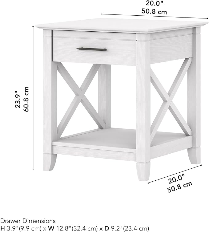 Bush Furniture Key West End Table with Storage in Pure White Oak