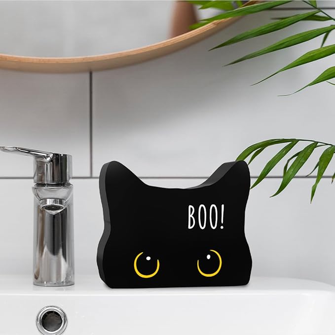 Black Cat Decor Halloween Cat Bathroom Decor Boo Funny Bathroom Acrylic Decors Sign Cat for Home Bathrooms Cats Lover Gifts For Women Men Halloween Christmas decorativesignage1