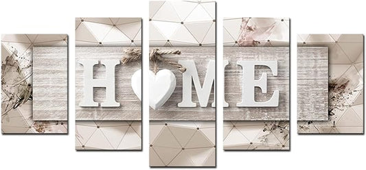 AWLXPHY Decor Home Sweet Home Canvas Wall Art Print Painting 5 Panels Framed for Living Room Decoration Modern Still Life Love Stretched Artwork Giclee Wedding Gift (Yellow, W60 x H30)