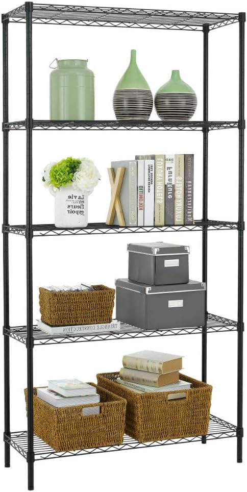 PayLessHere | 5-Tier Wire Shelf | 36"x14"x72" | Black | Adjustable Racks | Heavy-Duty Storage Shelves, Holds Upto 1250 lbs | Rust-Resistant, No-Tool Assembly | for Home, Garage Shelving