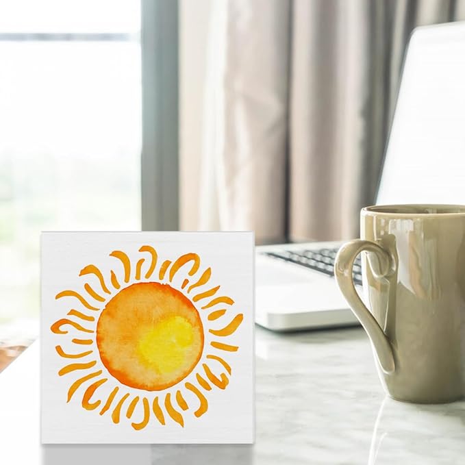 Sun Sign Decor Sun Sunshine Wood Block Sign Home Desk Table Shelf Summer Decoration