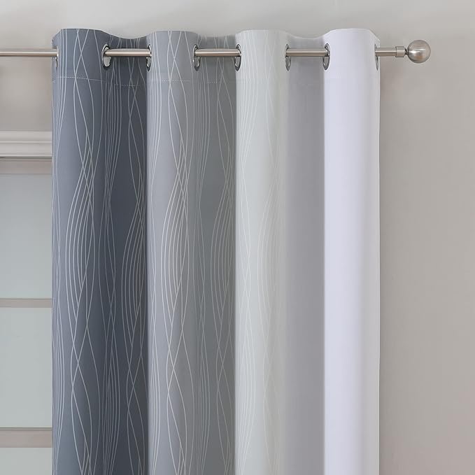 Estelar Textiler Grayish White and Grey Blackout Curtains for Living Room, Ombre Thermal Insulated Noise Reducing Blackout Drapes for Bedroom, Full Room Darkening Grommet Curtains, 52Wx63L, 2 Panels
