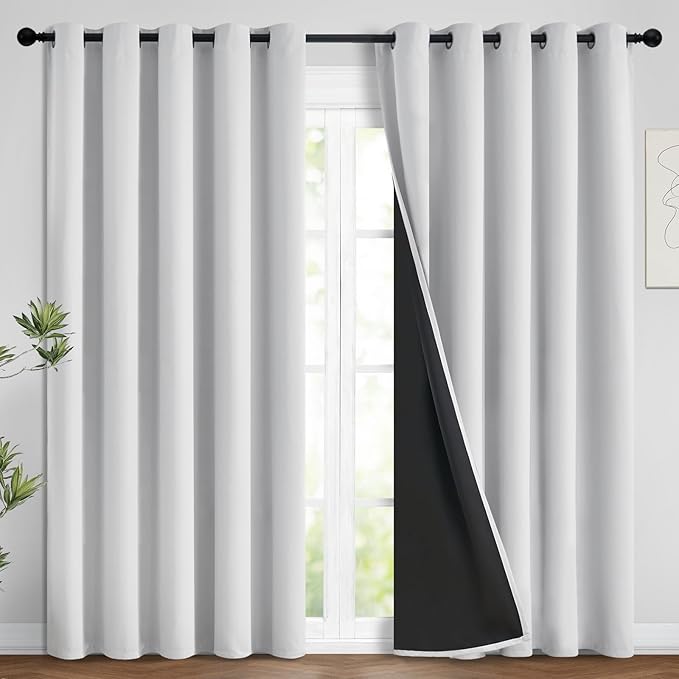Yakamok 100% Blackout Curtains 84 Inches Long, 2 Thick Layers Heat and Full Light Blocking Soft Thermal Insulated Drapes for Bedroom(62" Wide Each Panel, Greyish White, 2 Panels)