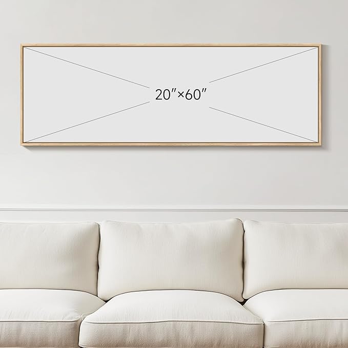 Framed Boho Coastal Beach Wall Art for Living Room, Large Neutral Ocean Canvas Artworks for Walls, Horizontal Abstract Minimalist Coastal Art Print for Bedroom Kitchen Office Wall Decor, 20x60 Inch