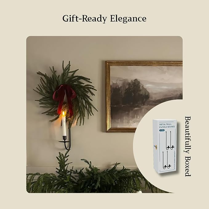 Black Wall Candle Holder Set of 4, Stylish Metal Wall Mount Candle Sconces, Modern Wall Decoration for Living Room, Dining Room, Fireplace, and Weddings