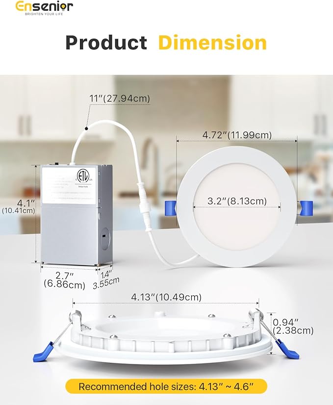 Ensenior 24 Pack 4 Inch LED Recessed Ceiling Light, Dimmable, 2700K-5000K 5CCT, 750LM 9W 120V, High Brightness Canless Wafer Downlight - ETL&FCC&IC