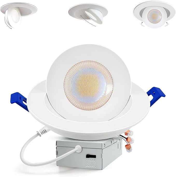 Adetu Led Recessed Lighting 6 inch, 360°+90° Adjustable Directional Gimbal 6 inch Led Recessed Light, 2700K-5000K 5CCT Dimmable Retrofit Eyeball Can Recessed Lights with Jbox, ET (White,1 Pack)