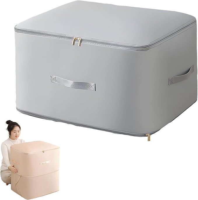 Dustproof and Moisture-proof Compression Storage Bag, Comforter Storage Bag, Folding Organizer bag for King/Queen Comforters, Pillows, Bedding/Quilt, Blanket, Duvet, Space Saver (Gray, L)