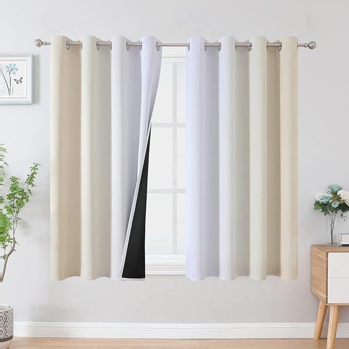 Estelar Textiler Beige and Grayish White Blackout Curtains & Drapes for Bedroom, Thermal Insulated Ombre Blackout Drapes, Full Room Darkening Energy Saving Curtains for Living Room, 52Wx54L, 2 Panels