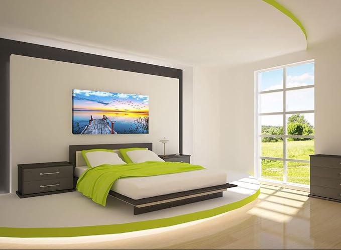 XXMWallArtFC2262 Jetty In The Sunset Lake Wall Art Canvas Prints Painting Nature Pictures Framed Landscape Paintings Canvas Wall Art for Living Room Bedroom Kitchen Home and Office Wall Decor