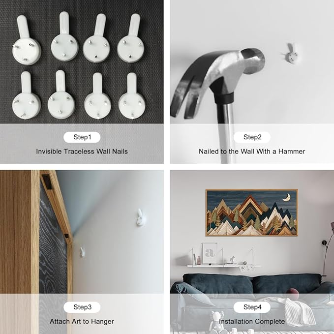 HPINUB Mountain Style Framed Canvas Wall Art Set,Vintage Pine Tree Wall Decor, Nature Country Wilderness Forest Artwork,Modern Navy Blue Art Prints for Living Room,Bedroom,Farmhouse- 20"x40"