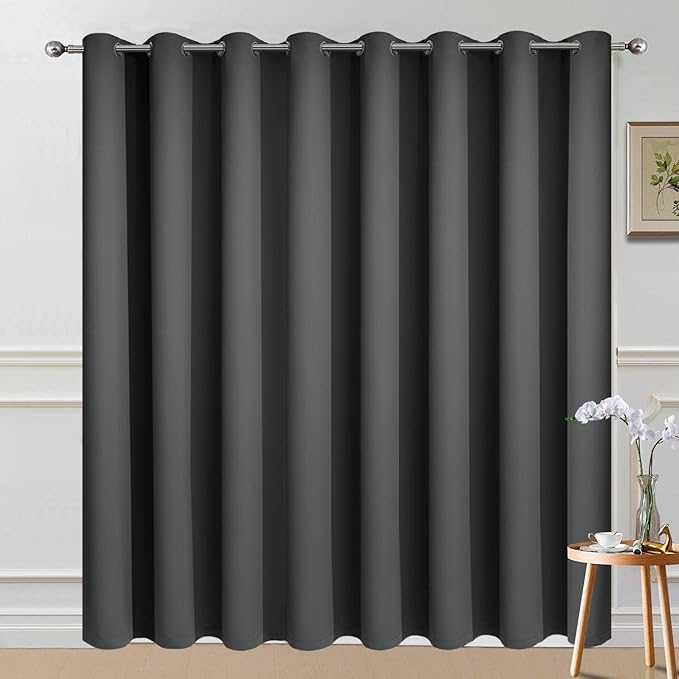 Yakamok Total Blackout Extra Wide Patio Sliding Door Curtains, Grommet Thermal Insulated Blind Curtains, Sliding Glass Door Panel for Living Room/Space Room Divider, Dark Grey, W100 x L84, 1 Panel