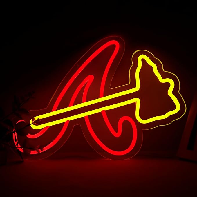 Balanar Braves Neon Signs For Wall Decor ,Baseball Team Neon Light for Bedroom Man Cave Party Bar Background Decoration,Neon for Parties, Bars, Dorms, Office Wall Art and Game Room Decor16.1*11.4 inch