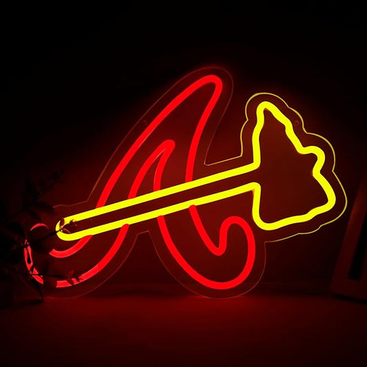 Balanar Braves Neon Signs For Wall Decor ,Baseball Team Neon Light for Bedroom Man Cave Party Bar Background Decoration,Neon for Parties, Bars, Dorms, Office Wall Art and Game Room Decor16.1*11.4 inch