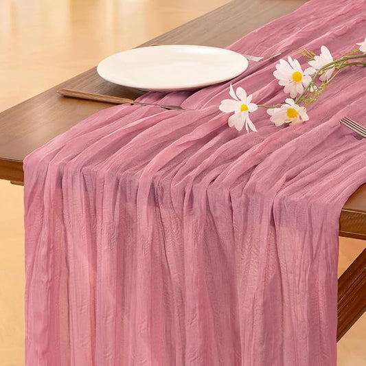 Socomi 6pcs Mauve Fall Thanksgiving Cheesecloth Table Runner Boho Rustic Gauze 120 inch 10FT Cheese Cloth Runner for Wedding Party Baby Shower Birthday Home Decor Holiday Decorations