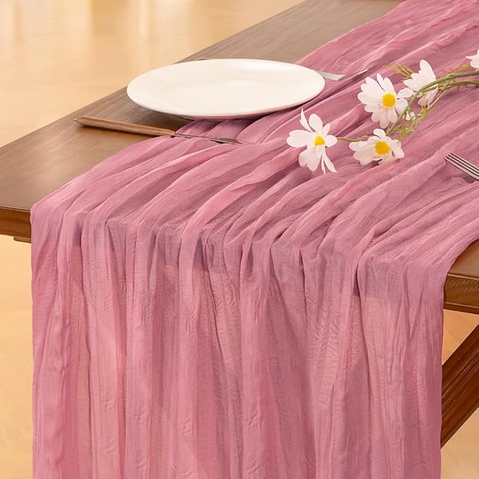 Socomi 3pcs Mauve Fall Thanksgiving Cheesecloth Table Runner Boho Rustic Gauze 120 inch 10FT Cheese Cloth Runner for Wedding Party Baby Shower Birthday Home Decor Holiday Decorations