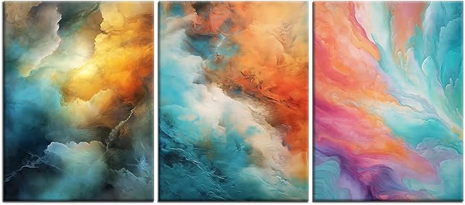 Abstract Colorful Canvas Wall Art Rendering Clouds Poster Print Home Wall Decor 3 Pieces Modern Picture Painting Artwork for Women Kitchen Bedroom Living Room Office Ready to Hang [36''W x 16''H]