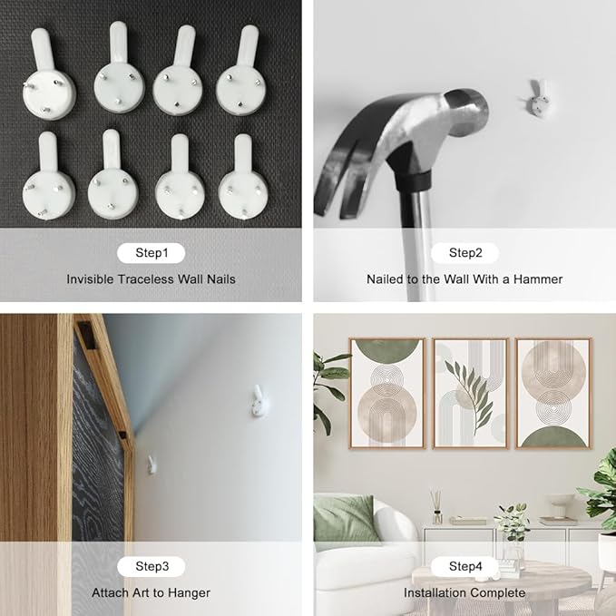 HPINUB Sage Green Framed Canvas Prints Wall Art Set, Abstract Botanical Boho Wall Decor, Minimalist Geometric Line Leaf Canvas Artwork for Living Room, Bedroom, Dining Room, Office, Bathroom -