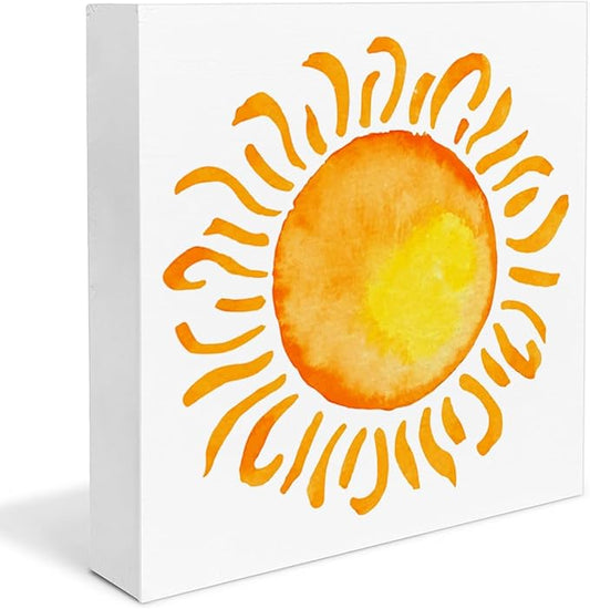Sun Sign Decor Sun Sunshine Wood Block Sign Home Desk Table Shelf Summer Decoration