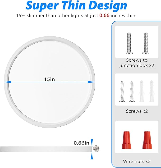 Peasur 15Inch Large LED Ceiling Light Flush Mount, 5CCT 3000K-6500K Adjustable Ceiling Light Fixture, 3000LM 30W Wide Round Light for Livingroom Kitchen Bedroom Diningroom, 2Pack