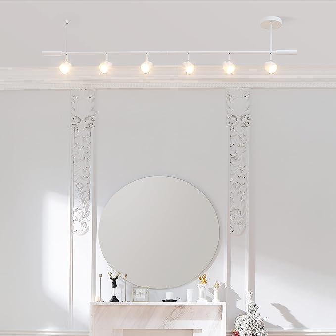 GLOBE Electric 64000054 6-Light Adjustable Height Track Lighting, Matte White, Pivoting Shades, GU10 Base, Minimalist Ceiling Light for Kitchen or Dining Room, Dimmer Switch Compatible