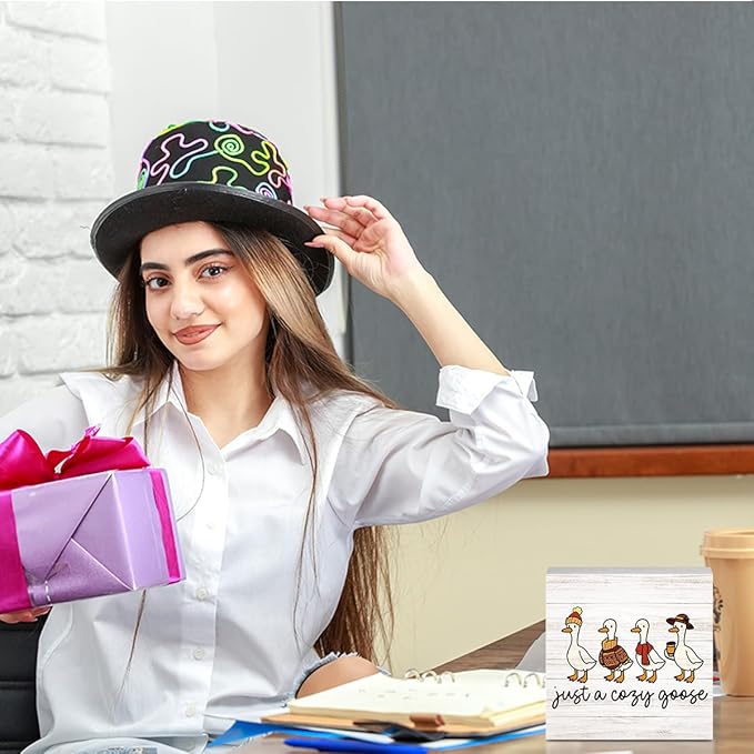 Just a Cozy Goose Fall Decorations for Home Office Funny Silly Goose Fall Decor, Autumn Goose Gifts for Animals Lovers Autumn Holiday Decor for Coffee Bar 5 x 5 inches (Tub 1704)