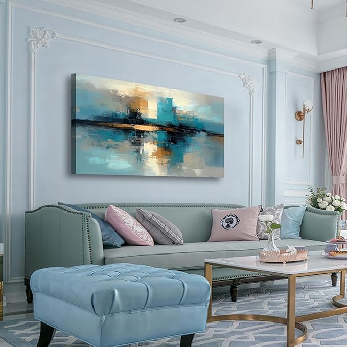 Abstract Pictures Canvas Wall Art for Living room Office Bedroom Wall Decor,Abstract Wall Art Print Modern Blue Black Gold Oil Painting Artwork Waterproof Ready to Hang-20x40inch