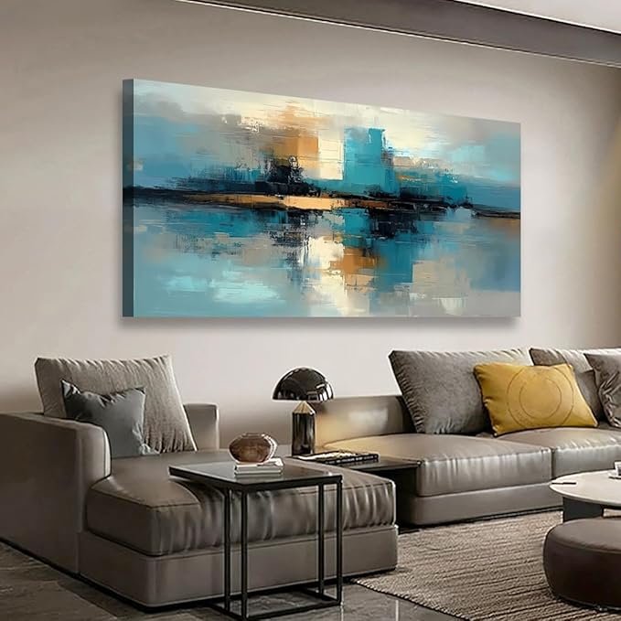 Abstract Pictures Canvas Wall Art for Living room Office Bedroom Wall Decor,Abstract Wall Art Print Modern Blue Black Gold Oil Painting Artwork Waterproof Ready to Hang-20x40inch