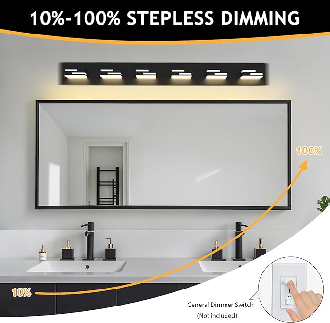 LED Modern Bathroom Vanity Light Fixtures 6-Light 5CCT Dimmable Matte Black Vanity Lights for Bathroom Lighting Fixtures Over Mirror, with 350° Rotatable Acrylic Heads, 40-inch