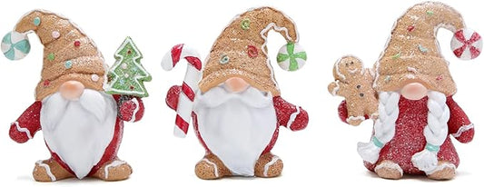 Hodao Christmas Gingerbread Gnome Decorations Set of Three-Charming Christmas Decor for Home Indoor-Festive Fun Gift (Red Clothes)