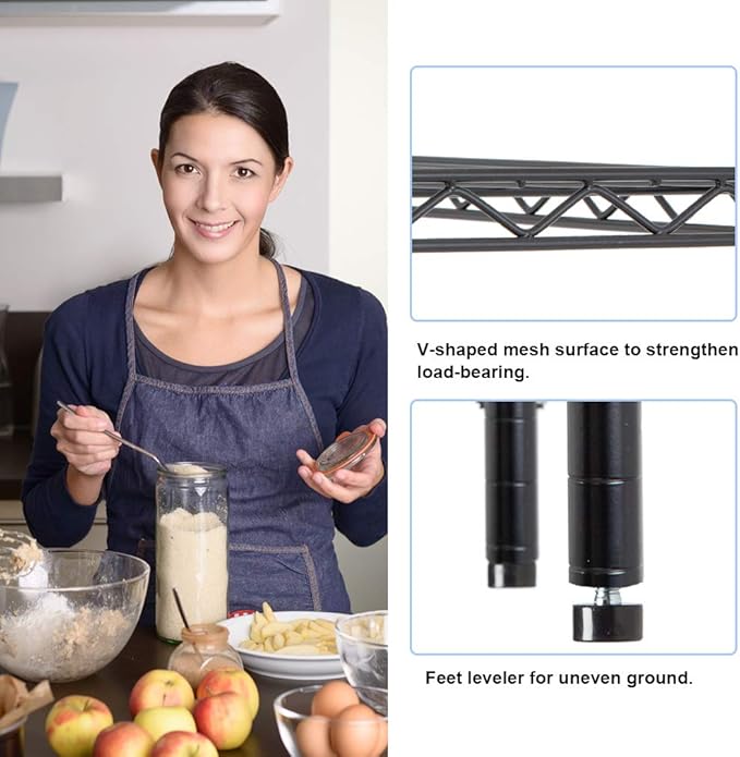 PayLessHere | 6-Tier Wire Shelf | 42"x16"x72" | Black | Adjustable Racks | Heavy-Duty Storage Shelves, Holds Upto 1500 lbs | Rust-Resistant, No-Tool Assembly | for Home, Garage Shelving