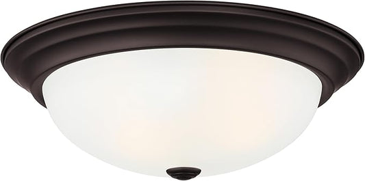 DESIGNERS FOUNTAIN Reedley 3-Lights Flush Mount Ceiling Light, 15 Inch Lighting Fixture for Kitchen, Bedroom, Bathroom, and Hallway, Oil Rubbed Bronze with Etched Glass, 1257L-ORB-W