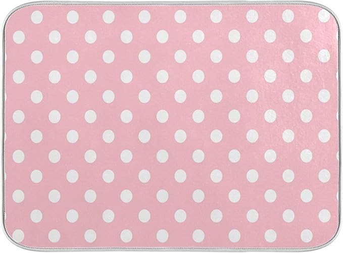 Pink White Polka Dot Dish Drying Mat for Kitchen Counter 18 x 24 Inch Absorbent Microfiber Valentines Dry Dishes Rack Mats Drainer Mat Dish Drying Pad for Countertops Decor