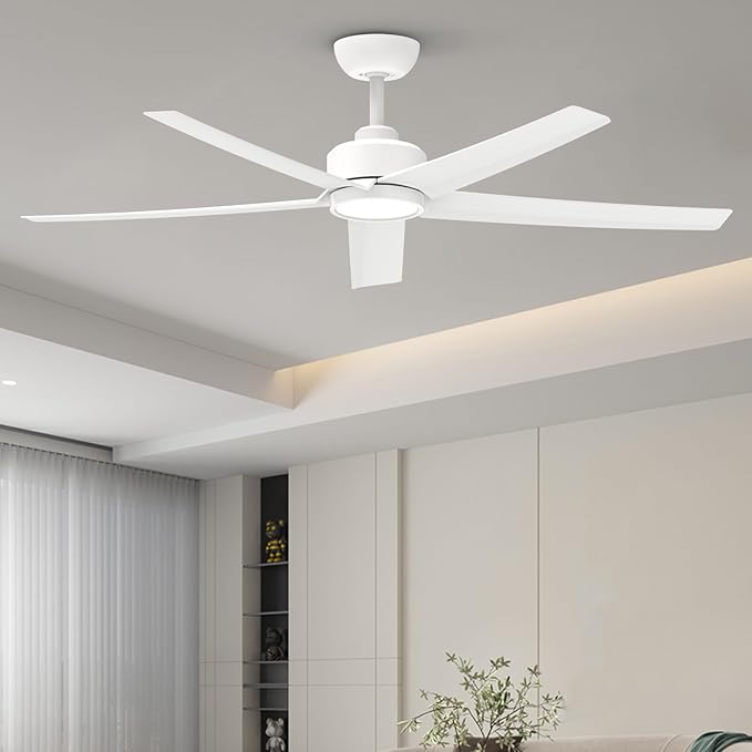 ocioc Ceiling Fans with Lights, 52 inch White Ceiling Fan with Light and Remote Control, 3CCT, Quiet DC Motor, 5 Blades Modern Ceiling Fan for Living Room Indoor/Covered Outdoor