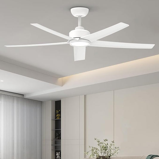 ocioc Ceiling Fans with Lights, 52 inch White Ceiling Fan with Light and Remote Control, 3CCT, Quiet DC Motor, 5 Blades Modern Ceiling Fan for Living Room Indoor/Covered Outdoor