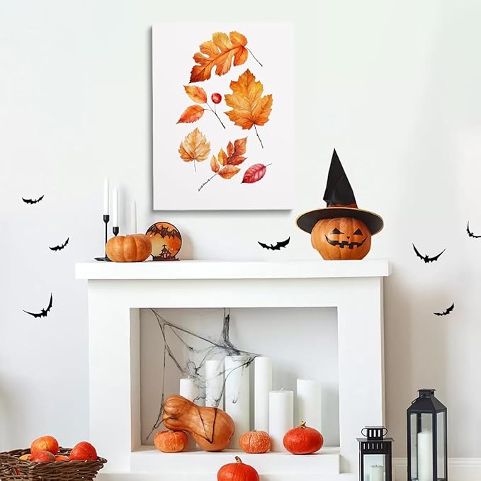 Framed Autumn Leaves Canvas Print posters Rustic Fall Decor Halloween Wall Art Autumn Watercolor Artwork Fall Poster 12x16 framed