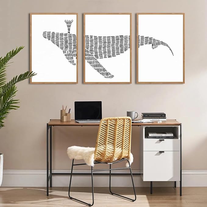 ANHUIB Large Abstract Wall Art Black and White Wall Decor 16x24 Inch Framed Minimalist Line Art Prints Whale Paintings Set of 3 for Living Room Bedroom Office