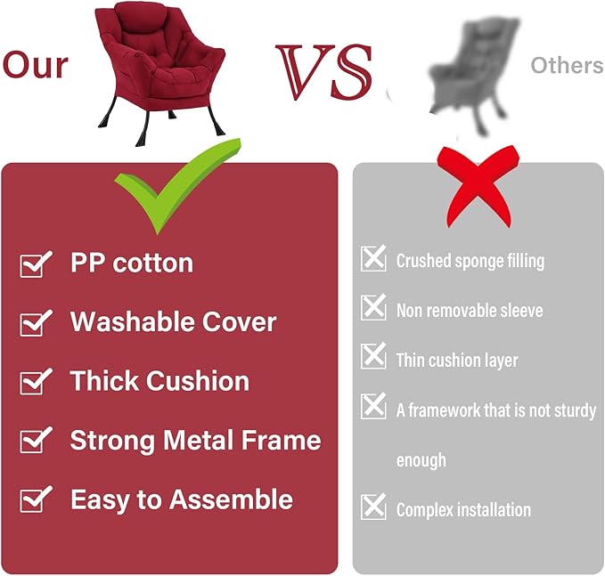 Lazy Chair for Living Room, Modern Accent Chairs with Armrests, Comfy Lounge Chair with Side Pocket, Cozy Lazy Sofa for Reading, Balcony, Bedroom, Dorm, Small Spaces (Burgundy)