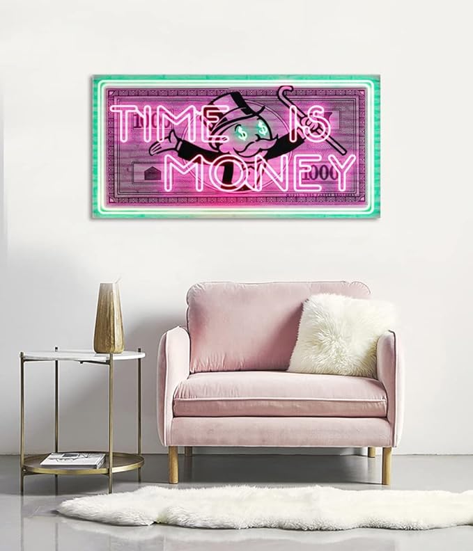 Time Is Money Show me the Money Motivational Office Canvas Art Green Pink Inspirational Wall Art Canvas Print Home Office Room Decor Inspirational Gifts for Men HD Print Framed Easy to Hang-32 Wx16 H